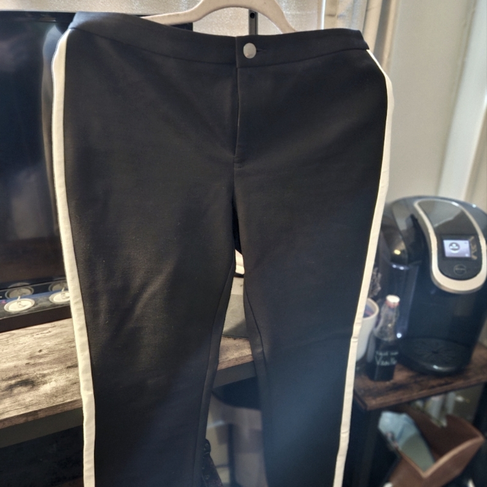 INC Black Pants with White Stripes Petite Size 12